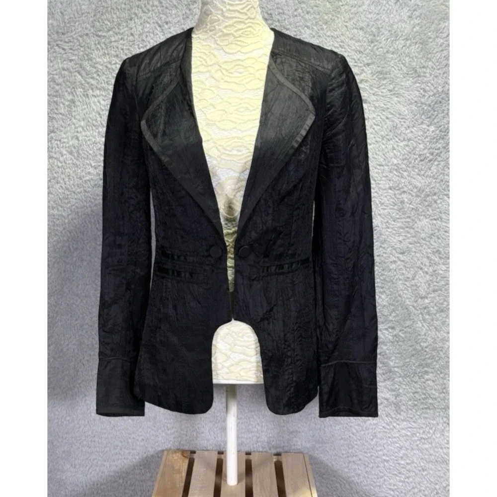 VTG Free People Satin Tuxedo Blazer Jacket Black Womens Sz 6 Boho Fairy Grunge